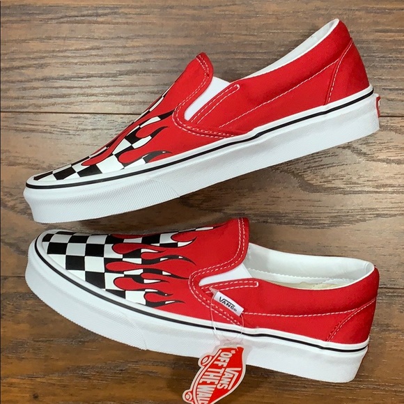 VANS CLASSIC SLIP-ON CHECKER FLAME Racing Red men’ - Picture 6 of 16